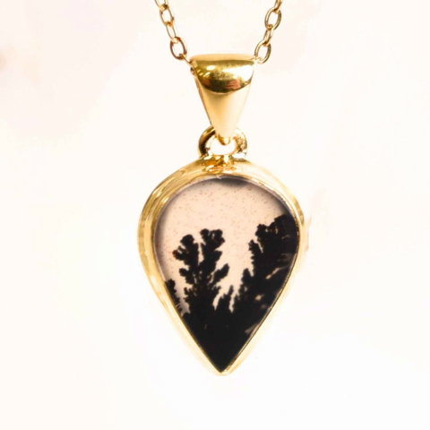 Colier lant inox cu pandantiv montura pe argint 925 placat cu aur 18k si Agat Scenic Dentritic - Claritate si echilibru emotional [0]