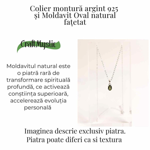 Colier argint 925 cu Moldavit natural fatetat Oval – Claritate interioara si constiinta superioara [3]
