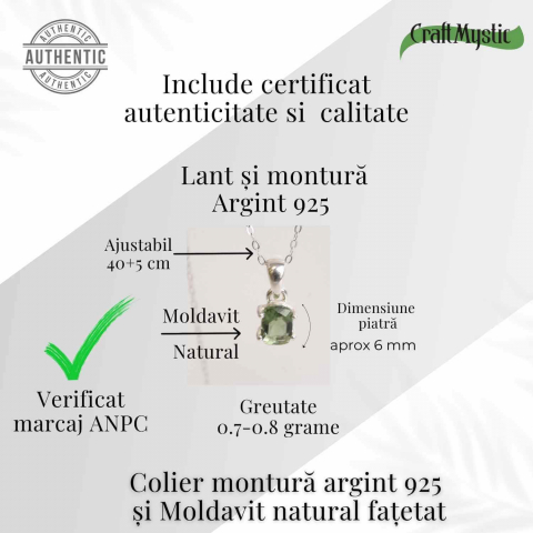 Colier argint 925 cu Moldavit natural fatetat dreptunghiular – Claritate si transformare constienta [2]