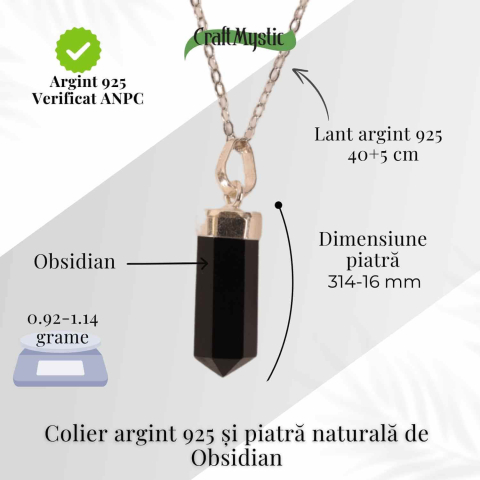 Colier Argint 925 cu Obsidian Natural – Protectie si Claritate Interioara [3]