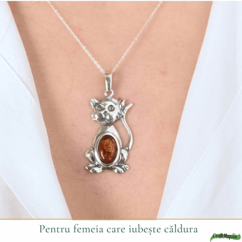 Colier argint 925 cu pisica si chihlimbar natural – Energie solara si protectie [1]