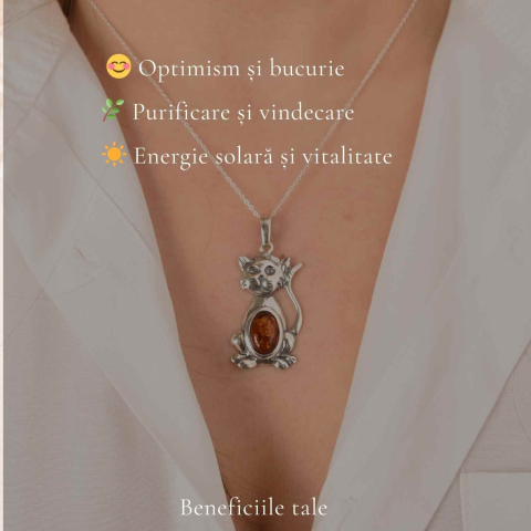 Colier argint 925 cu pisica si chihlimbar natural – Energie solara si protectie [2]