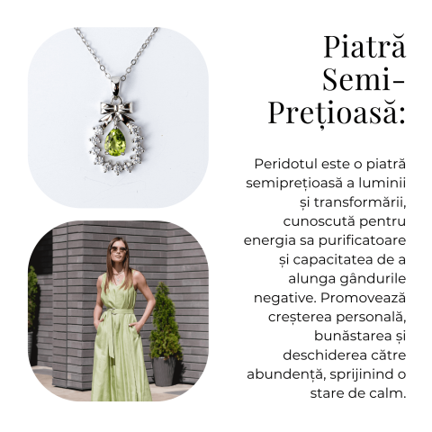 Colier Argint 925 cu Peridot Natural si Zirconiu – Pandantiv Ghirlanda cu Fundita, Simbol al Armoniei si Prosperitatii [5]