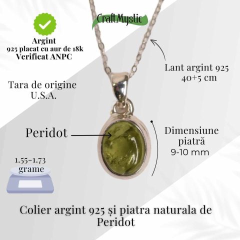 Colier Argint 925 cu Peridot Natural Oval – Lumina Interioara si Energie Pozitiva [4]