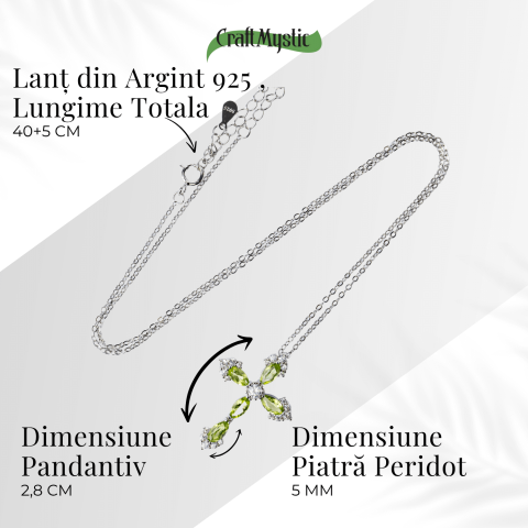 Colier Argint 925 cu Crucifix din Peridot Natural si Zirconiu – Simbol al Prosperitatii, Vitalitatii si Armoniei Interioare [4]