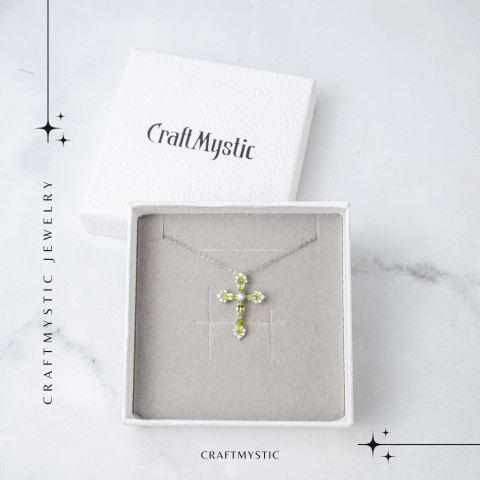 Colier Argint 925 cu Crucifix din Peridot Natural si Zirconiu – Simbol al Prosperitatii, Vitalitatii si Armoniei Interioare [6]