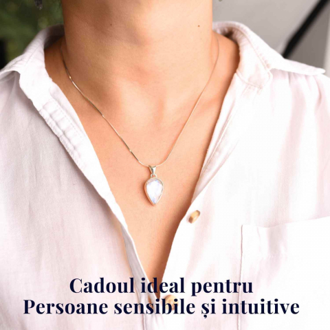 Colier Argint 925 cu Piatra Lunii Curcubeu Fatetat – Bijuterie pentru Echilibru Emoțional [1]