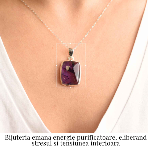 Colier argint 925 cu piatra naturala Atomic Trapiche Amethyst dreptunghiular – Claritate si Echilibru Divin [1]