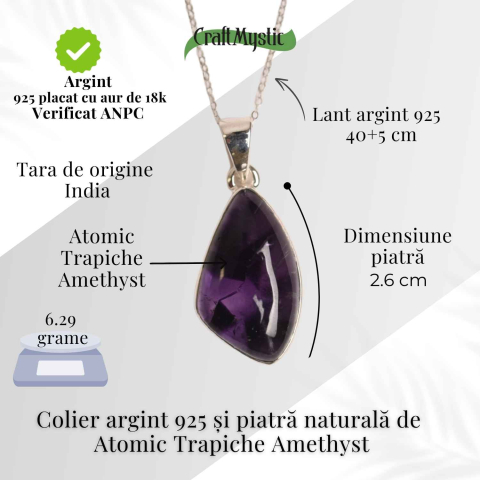 Colier argint 925 cu piatra naturala Atomic Trapiche Amethyst forma marquise – Intuitie si Protectie Spirituala [3]