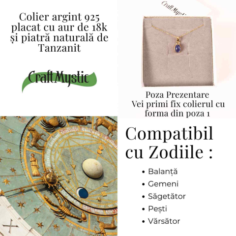 Colier Argint 925 placat cu Aur 18K si Tanzanit Rotund – Claritate si Transformare Interioara [4]