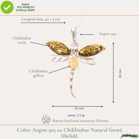 Colier argint 925 cu libelula si chihlimbar natural – Energie solara si transformare [3]