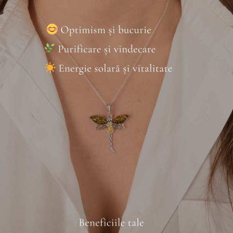 Colier argint 925 cu libelula si chihlimbar natural – Energie solara si transformare [2]