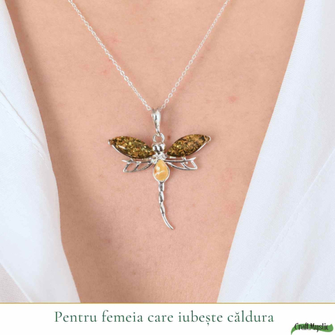 Colier argint 925 cu libelula si chihlimbar natural – Energie solara si transformare [1]