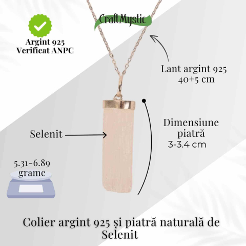 Colier Argint 925 cu Selenit Brut – Lumina Purificarii si Claritatii Interioare [4]