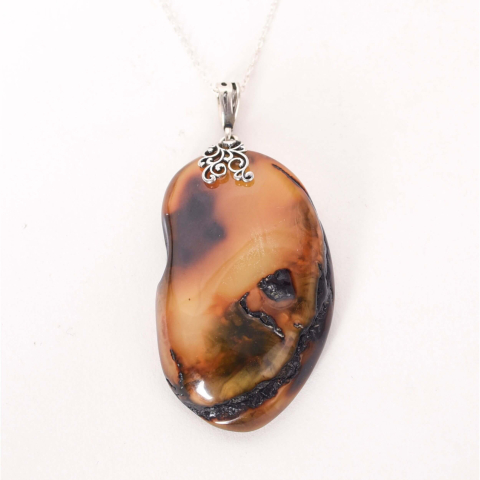 Protectie - Colier argint 925 cu pandantiv oval si chihlimbar natural – Energie solara si eleganta