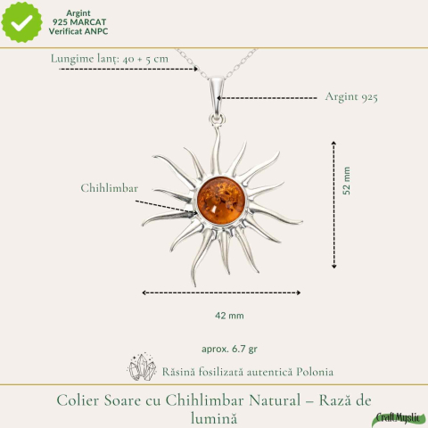 Colier argint 925 Soare cu chihlimbar natural – Energie si vitalitate solara [3]