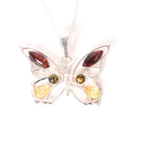 Tip Cristal - Colier argint 925 fluture cu chihlimbar natural – Transformare si vitalitate