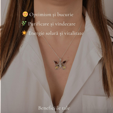 Colier argint 925 fluture cu chihlimbar natural – Transformare si vitalitate [2]