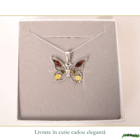 Colier argint 925 fluture cu chihlimbar natural – Transformare si vitalitate [5]