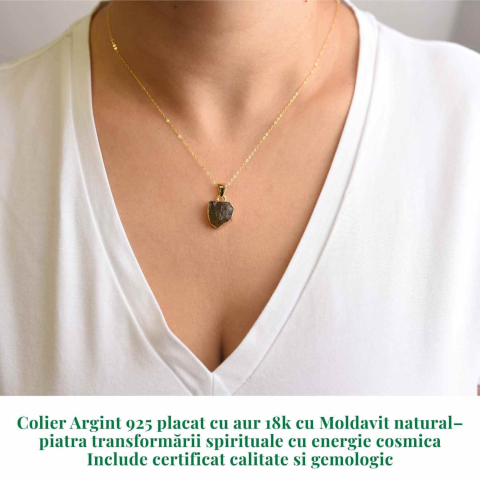 Colier argint 925 placat cu aur 18k cu Moldavit natural – 2.27 g | Transformare si protectie energetica [1]