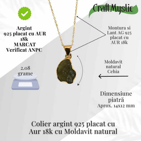 Colier argint 925 placat aur 18k cu Moldavit – transformare rapida – 2.08 g [2]