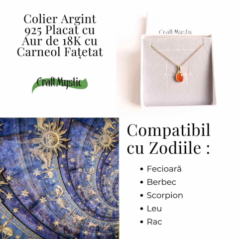 Colier Argint 925 Placat cu Aur 18K cu Carneol Oval – Energie si Vitalitate Zilnica [3]