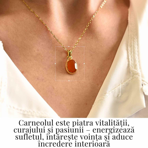 Colier Argint 925 Placat cu Aur 18K cu Carneol Oval – Energie si Vitalitate Zilnica [1]