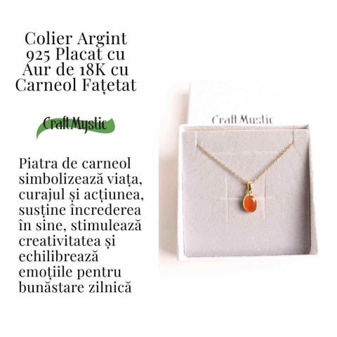 Colier Argint 925 Placat cu Aur 18K cu Carneol Oval – Energie si Vitalitate Zilnica [2]