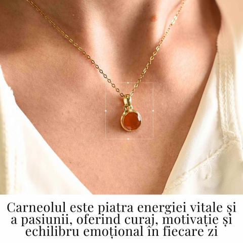 Colier Argint 925 Aur 18K cu Carneol Rotund – Energie si Curaj Zilnic [1]