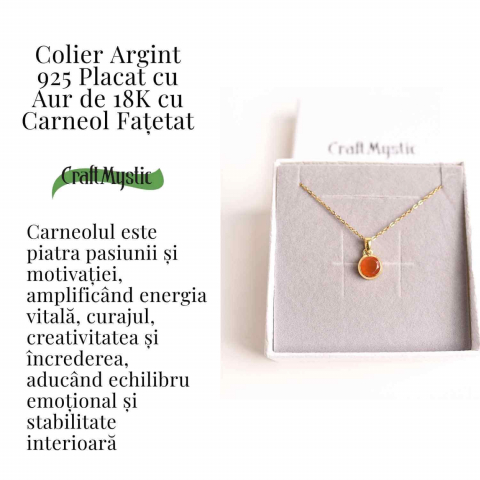 Colier Argint 925 Aur 18K cu Carneol Rotund – Energie si Curaj Zilnic [2]