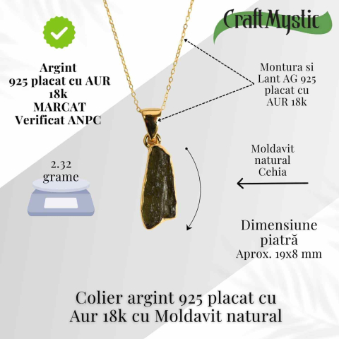 Colier Moldavit natural – Argint 925 placat cu Aur 18k, 2.32g [2]