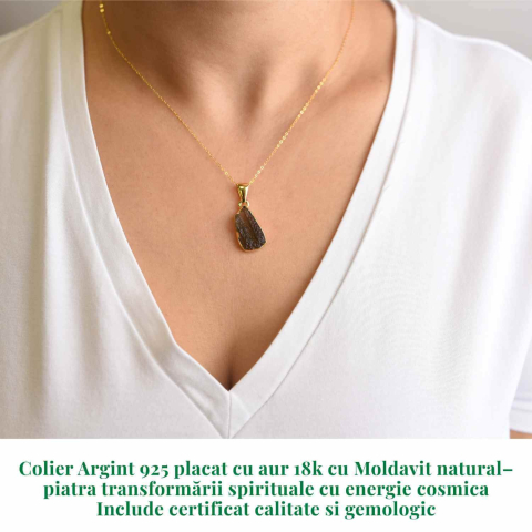 Colier Argint 925 placat aur 18k cu Moldavit natural brut 2.51 g – accelereaza transformarea personala [1]
