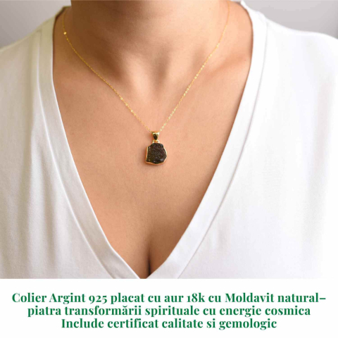 Colier Moldavit natural 2.76 grame – Transformare si energie cosmica - Argint 925 placat cu aur 18k [1]