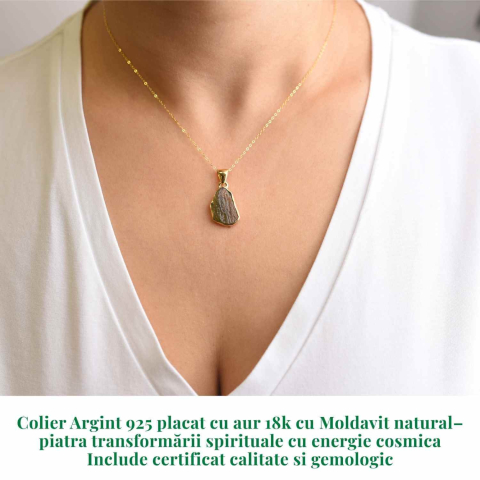 Colier argint 925 placat aur 18k cu Moldavit natural 2.17 g – Accelereaza transformarea personala [1]