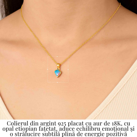 Colier Argint 925 placat cu aur 18K cu Opal Etiopian Fatetat in Forma de Diamant – Lumina, Intuitie si Feminin Sacru [1]