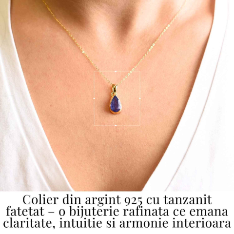 Colier Argint 925 Placat cu Aur 18K si Tanzanit Fatetat in Forma de Lacrima – Claritate, Transformare si Armonie Interioara [1]