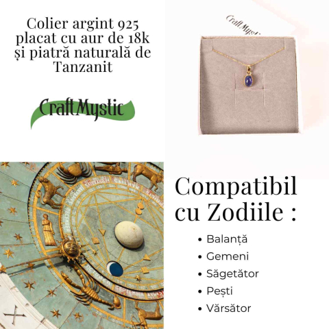 Colier Argint 925 placat cu Aur 18K si Tanzanit Oval – Echilibru si Claritate Spirituala [4]