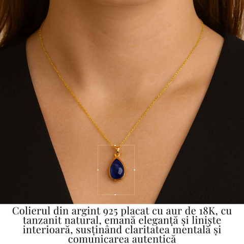 Colier Argint 925 placat cu Aur 18K si Tanzanit Lacrima – Claritate si Renastere Spirituala [1]