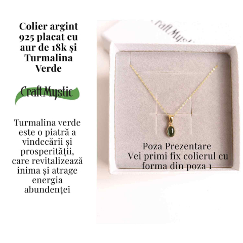 Colier Argint 925 Placat cu Aur 18K si Turmalina Verde Naturala – Echilibru, Vindecare si Energie a Vietii [2]