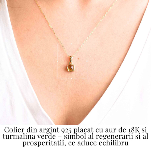 Colier Argint 925 Placat cu Aur 18K si Turmalina Verde Naturala – Echilibru, Vindecare si Energie a Vietii [1]