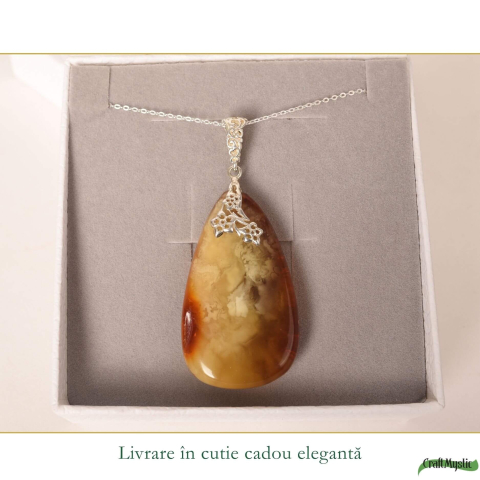 Colier argint 925 cu lacrima mare si chihlimbar natural – Energie solara si vitalitate [5]