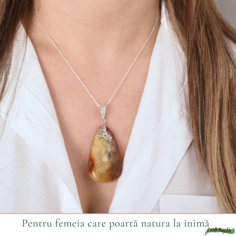 Colier argint 925 cu lacrima mare si chihlimbar natural – Energie solara si vitalitate [1]