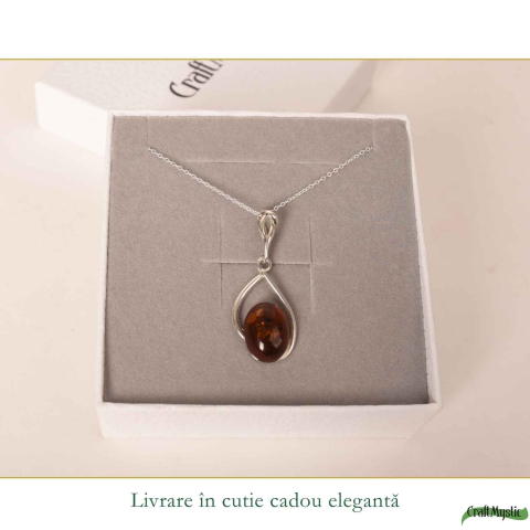 Colier argint 925 oval cu infinit si chihlimbar natural – Vitalitate si echilibru [5]