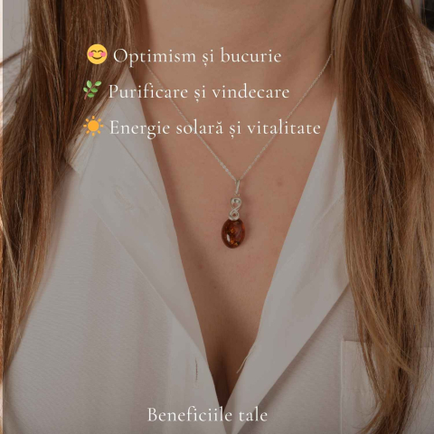 Colier argint 925 oval cu infinit si chihlimbar natural – Vitalitate si echilibru [2]