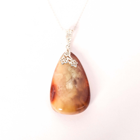 Protectie - Colier argint 925 cu lacrima mare si chihlimbar natural – Energie solara si vitalitate