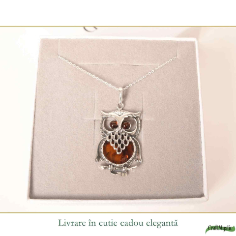 Colier argint 925 Bufnita cu chihlimbar natural – Claritate si vitalitate [5]