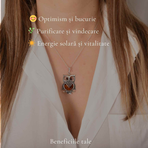 Colier argint 925 Bufnita cu chihlimbar natural – Claritate si vitalitate [2]