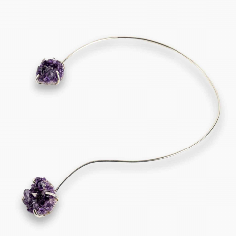 Colier Choker Argintiu cu Piatra Naturala Ametist Druzy - Protecte si Energie Positiva [8]