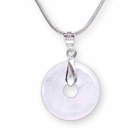 Colier Argintiu Cuart Transparent Forma Pi - Claritate si Energie Pura, Lungime Totala 50 cm, Diametru Pandantiv 20 mm [9]