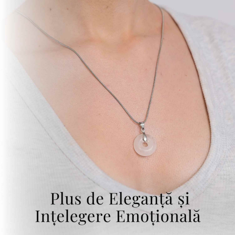 Colier Argintiu Cuart Transparent Forma Pi - Claritate si Energie Pura, Lungime Totala 50 cm, Diametru Pandantiv 20 mm [6]